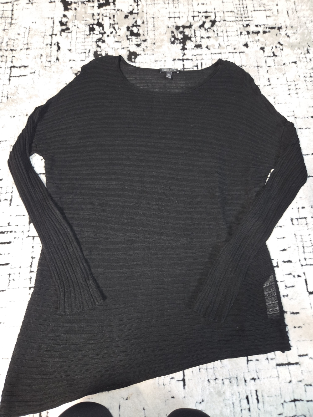 Eileen Fisher Petite Large Black Tencel Ribbed Knit Top